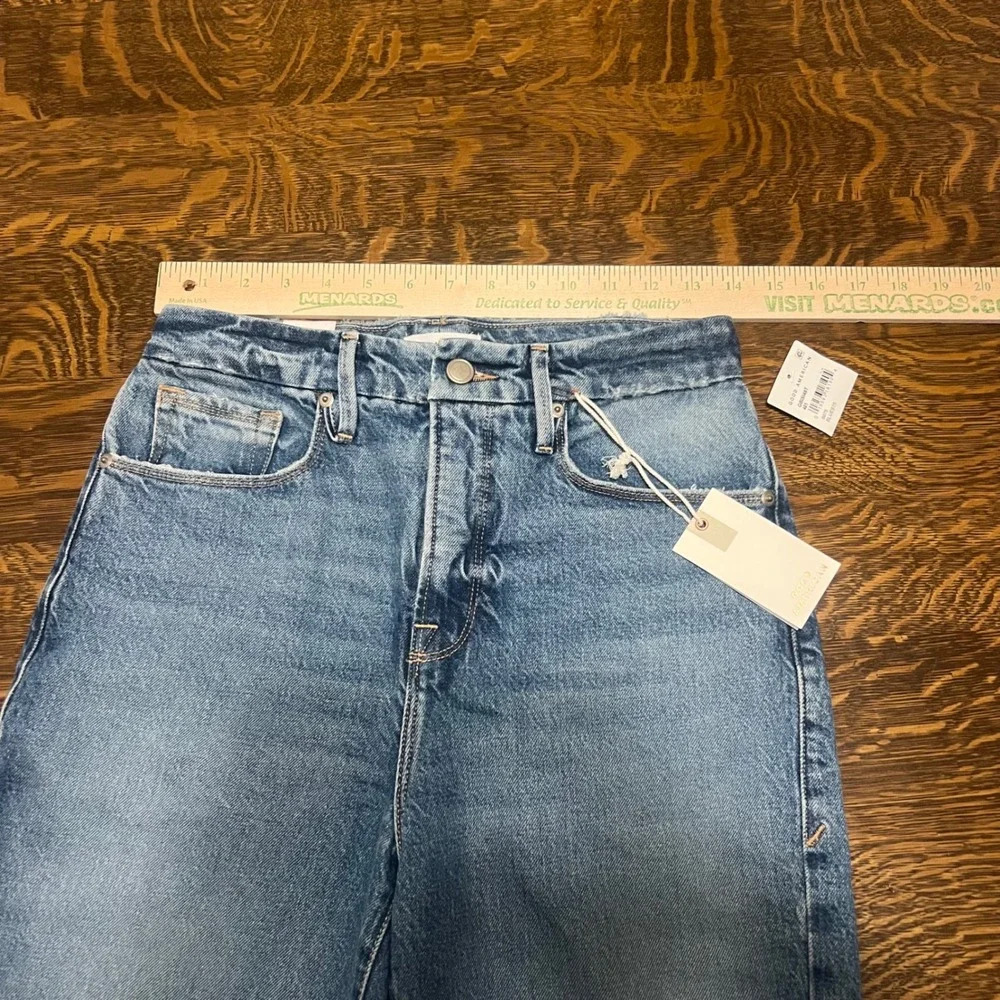 Good American Good Boy Jeans Womens 2/26 Blue High Rise Split Hem Distressed